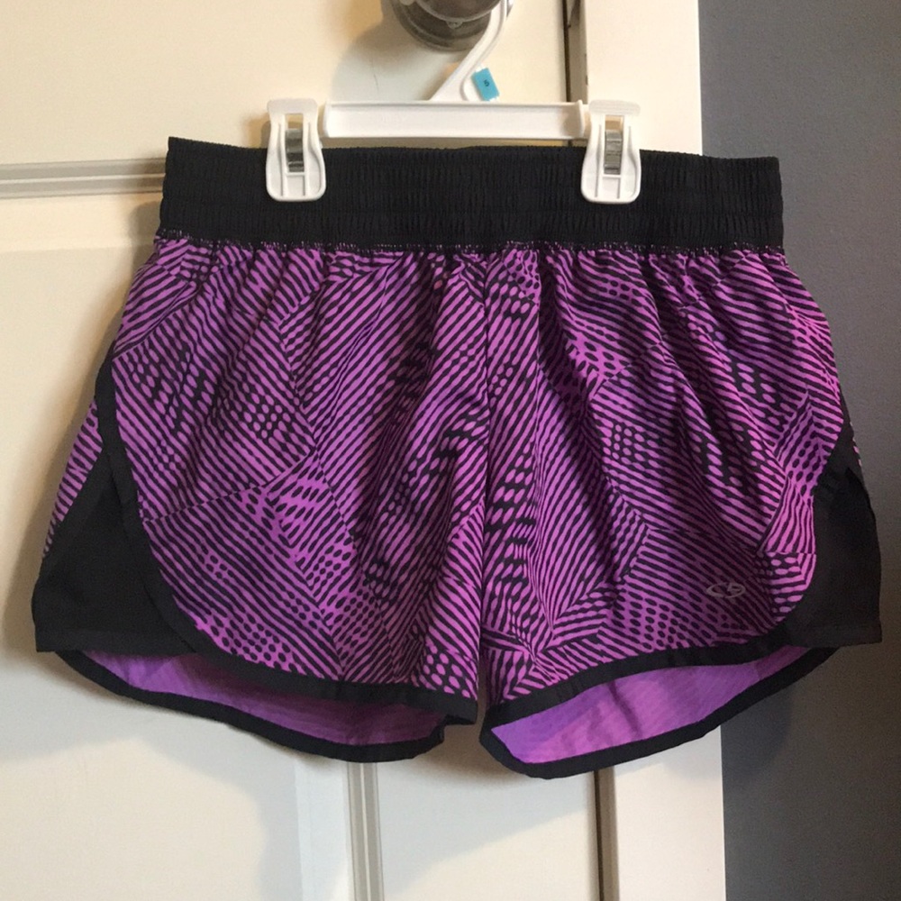 Purple and black printed Champion running shorts
